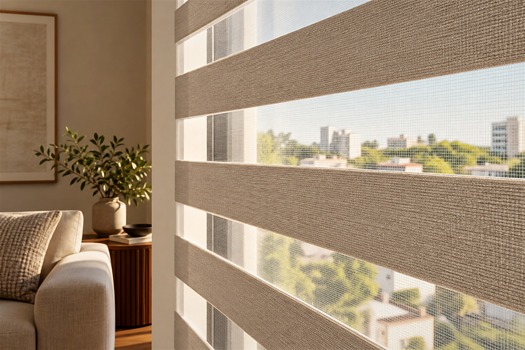 Persiana Double Vision com as faixas translúcidas e opacas alternadas - Teófilo Decor
